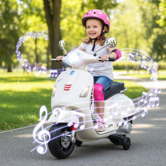 12V Kids Electric Motorcycle Licensed VESPA with Music and Training Wheels-Green W2B