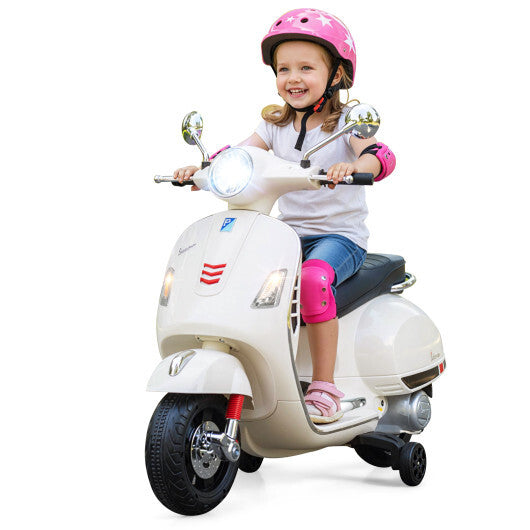 12V Kids Electric Motorcycle Licensed VESPA with Music and Training Wheels-Green W2B