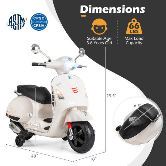 12V Kids Electric Motorcycle Licensed VESPA with Music and Training Wheels-Green W2B
