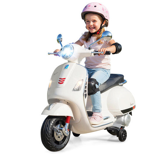 12V Kids Electric Motorcycle Licensed VESPA with Music and Training Wheels-Green W2B