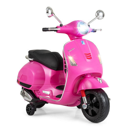 12V Kids Electric Motorcycle Licensed VESPA with Music and Training Wheels-Green W2B