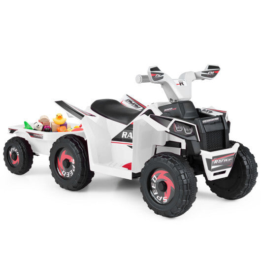 6V Kids Electric ATV Quad Car with Detachable Trailer-White W2B