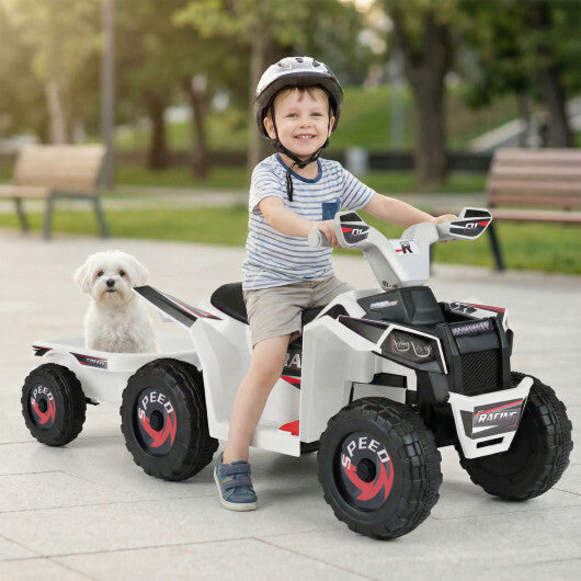 6V Kids Electric ATV Quad Car with Detachable Trailer-White W2B