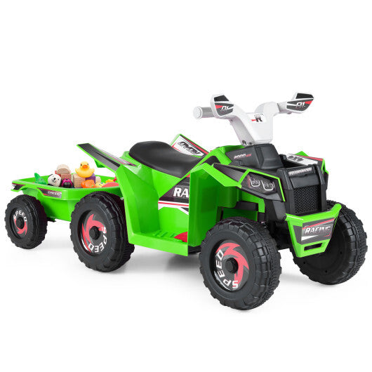 6V Kids Electric ATV Quad Car with Detachable Trailer-White W2B