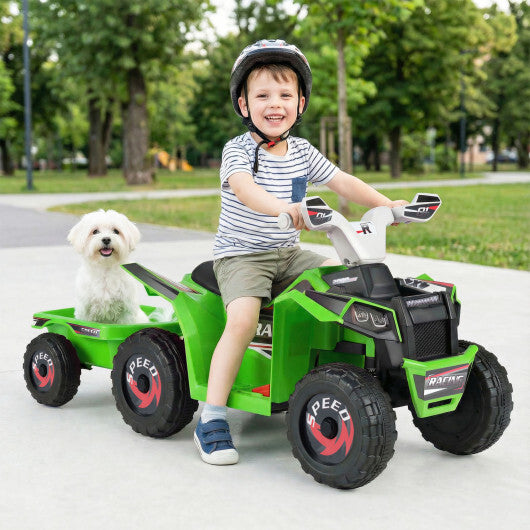 6V Kids Electric ATV Quad Car with Detachable Trailer-White W2B