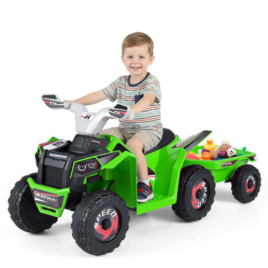 6V Kids Electric ATV Quad Car with Detachable Trailer-White W2B