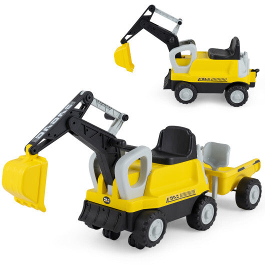 2-In-1 Kids Ride on Tractor with Digging Arm and Detachable Trailer-Yellow W2B