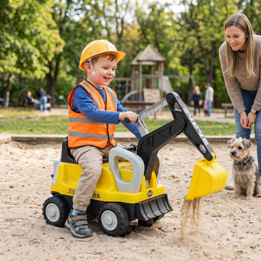 2-In-1 Kids Ride on Tractor with Digging Arm and Detachable Trailer-Yellow W2B