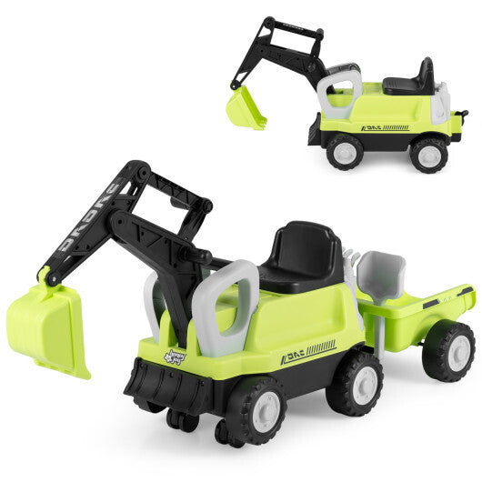 2-In-1 Kids Ride on Tractor with Digging Arm and Detachable Trailer-Yellow W2B