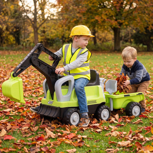 2-In-1 Kids Ride on Tractor with Digging Arm and Detachable Trailer-Yellow W2B