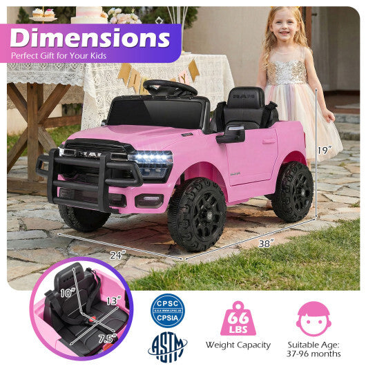 12V Kids Ride On Car Licensed RAM 3500 Electric Vehicle with Remote Control-Pink - Color: Pink W2B