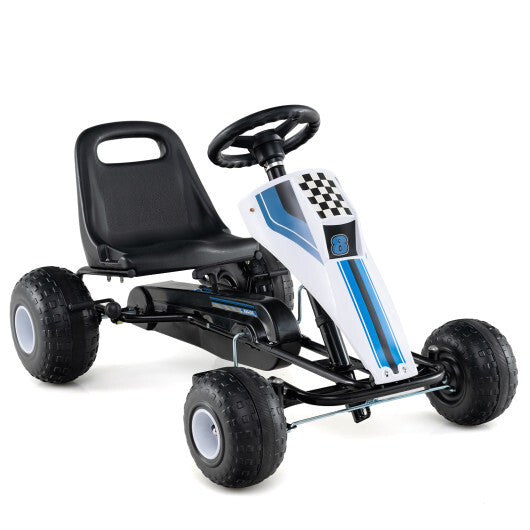4-Wheel Ride On Toy Pedal Go Kart for Kids with Steering Wheel and Safe Handbrake-White W2B