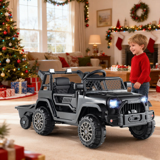 12V Kids Ride On UTV Car with Detachable Trailer-Black