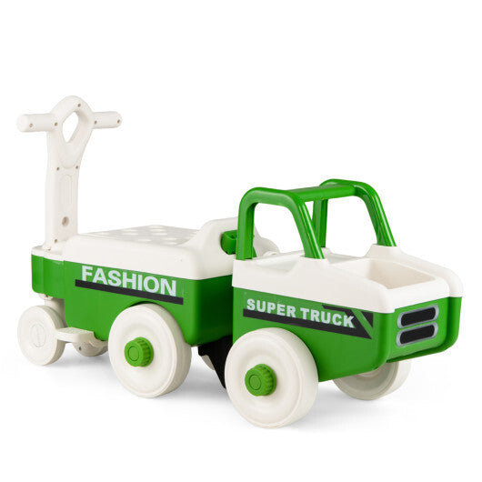4 in 1 Ride on Push Car with Music and Under-Seat Storage for Boys Girls-Green W2B