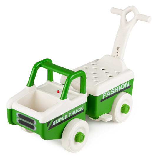 4 in 1 Ride on Push Car with Music and Under-Seat Storage for Boys Girls-Green W2B