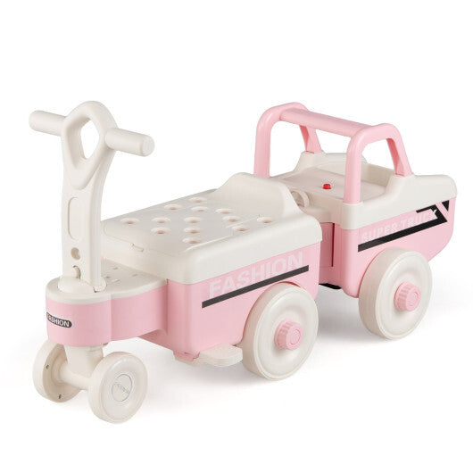 4 in 1 Ride on Push Car with Music and Under-Seat Storage for Boys Girls-Green W2B