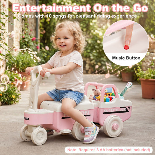4 in 1 Ride on Push Car with Music and Under-Seat Storage for Boys Girls-Green W2B
