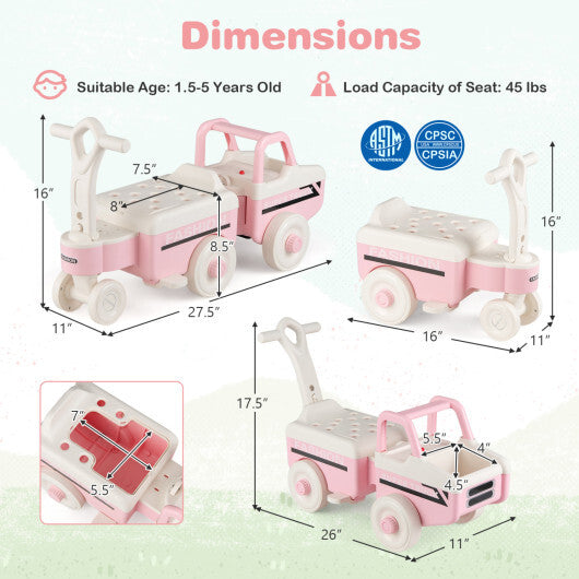 4 in 1 Ride on Push Car with Music and Under-Seat Storage for Boys Girls-Green W2B