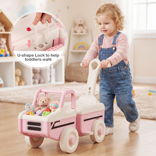4 in 1 Ride on Push Car with Music and Under-Seat Storage for Boys Girls-Green W2B