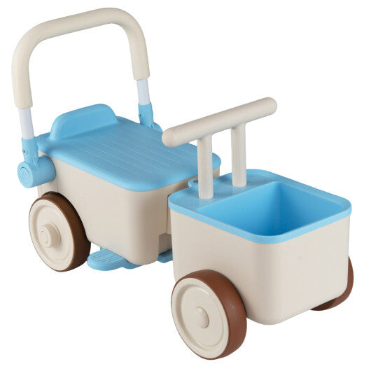 3-in-1 Kids Ride On Push Car with Rope and Storage Basket-Blue W2B