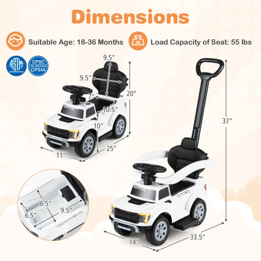 3-In-1 Licensed Ford Push Car for Toddlers-White - Color: White W2B
