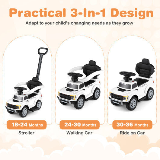 3-In-1 Licensed Ford Push Car for Toddlers-White - Color: White W2B