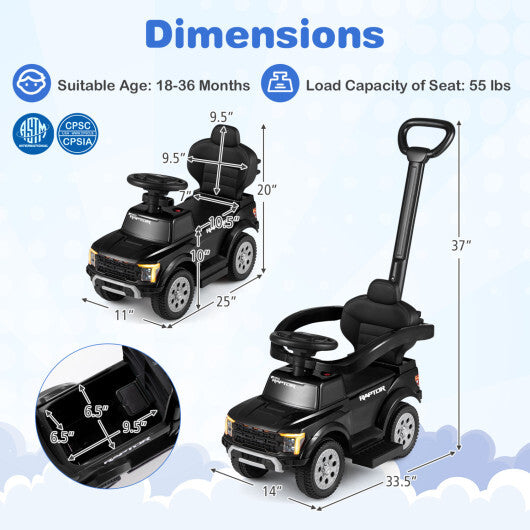 3-In-1 Licensed Ford Push Car for Toddlers-Black W2B