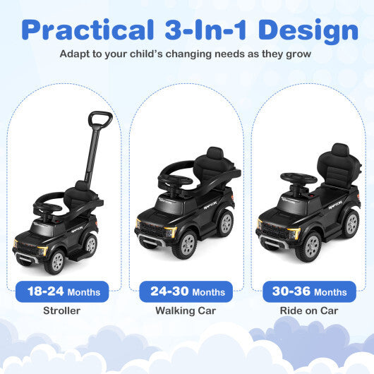 3-In-1 Licensed Ford Push Car for Toddlers-Black W2B