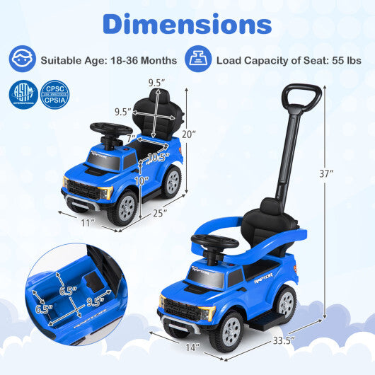 3-In-1 Licensed Ford Push Car for Toddlers-Black W2B