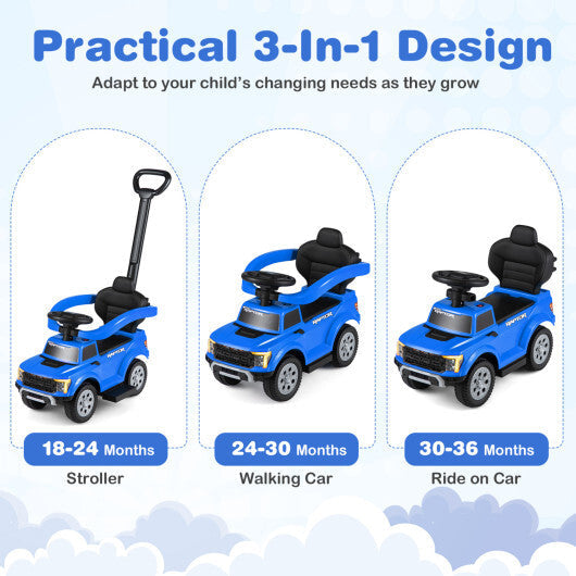 3-In-1 Licensed Ford Push Car for Toddlers-Black W2B