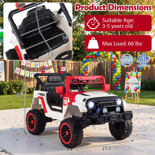 12V Kids Ride on Truck with Remote Control and 3 Speeds-Red W2B