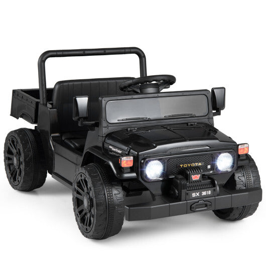 12V Electric Ride On Truck with Dump Bed and Music Licensed Toyota-Black - Color: Black W2B