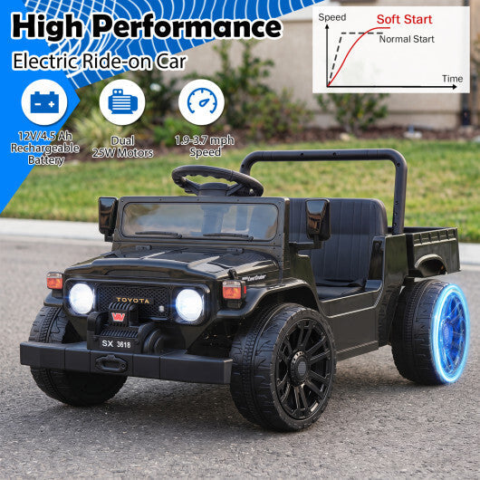 12V Electric Ride On Truck with Dump Bed and Music Licensed Toyota-Black - Color: Black W2B