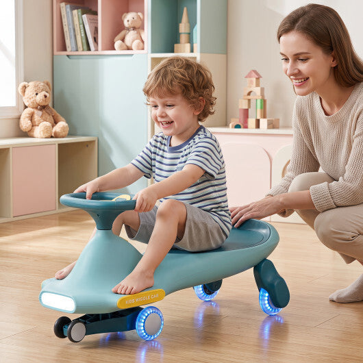 Wiggle Car for Kids with LED Flashing Wheels for Indoor Outdoor Play-Blue W2B