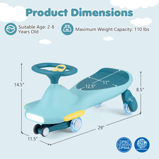 Wiggle Car for Kids with LED Flashing Wheels for Indoor Outdoor Play-Blue W2B
