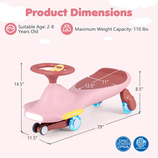 Wiggle Car for Kids with LED Flashing Wheels for Indoor Outdoor Play-Blue W2B