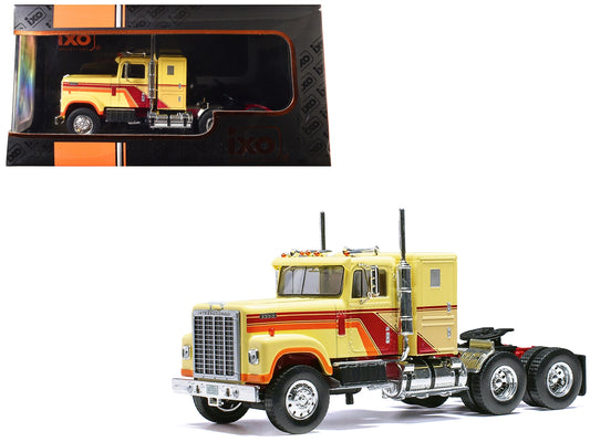 1980 International Transtar 4300 Truck Tractor Beige with Red and Orange Stripes 1/43 Diecast Model by IXO Models