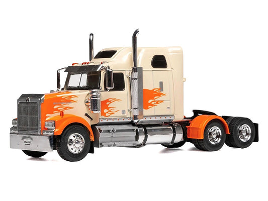2000 Western Star 4900 Truck Tractor Cream with Orange Flames 1/43 Diecast Model Car by IXO Models IXO
