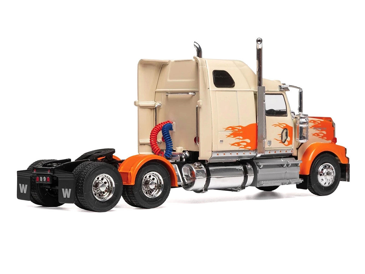 2000 Western Star 4900 Truck Tractor Cream with Orange Flames 1/43 Diecast Model Car by IXO Models IXO