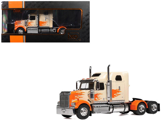 2000 Western Star 4900 Truck Tractor Cream with Orange Flames 1/43 Diecast Model Car by IXO Models IXO