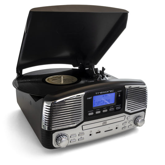 Trexonic Retro Wireless Bluetooth, Record and CD Player in Black W2B