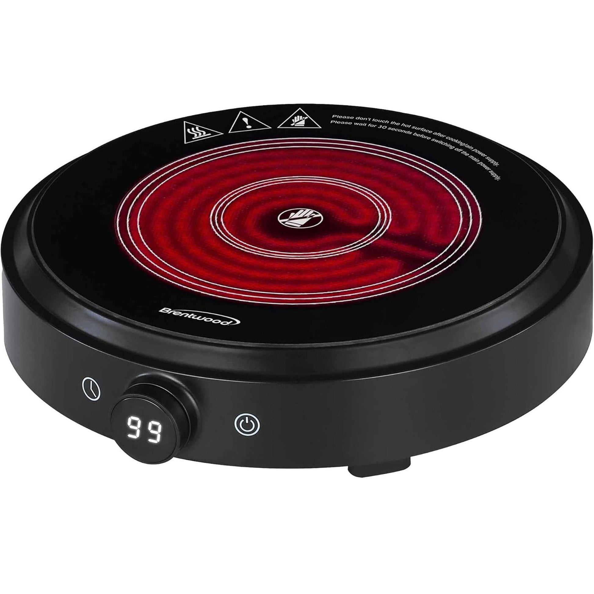 Brentwood Select 10 Inch Countertop Infrared Single Burner in Black with Digital Touch Buttons W2B