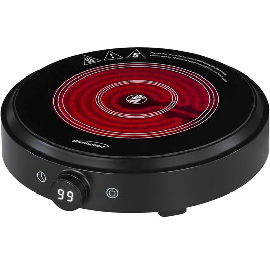 Brentwood Select 10 Inch Countertop Infrared Single Burner in Black with Digital Touch Buttons W2B