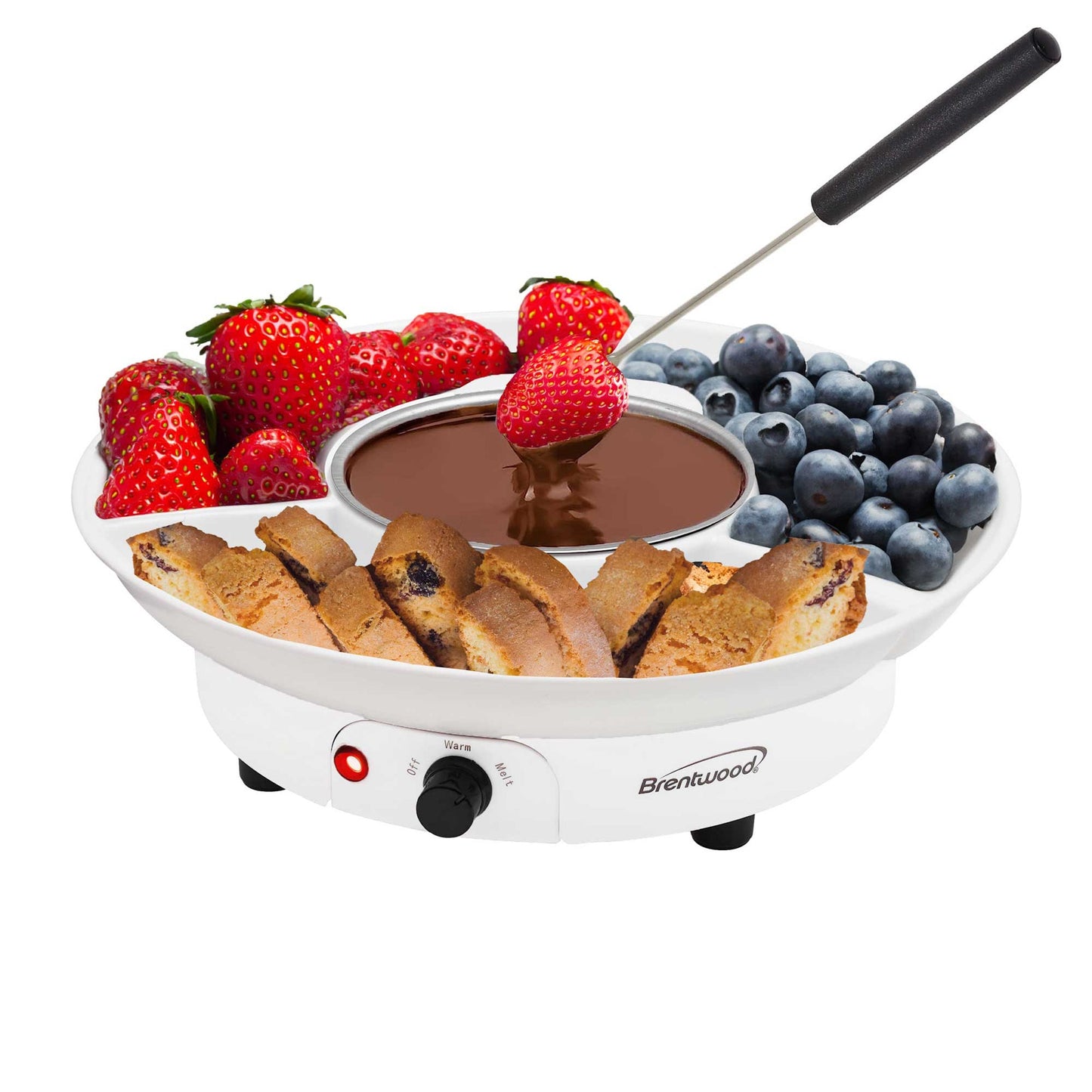 Brentwood Electric Fondue Pot Set with 3 Section Tray and 4 Dipping Forks W2B