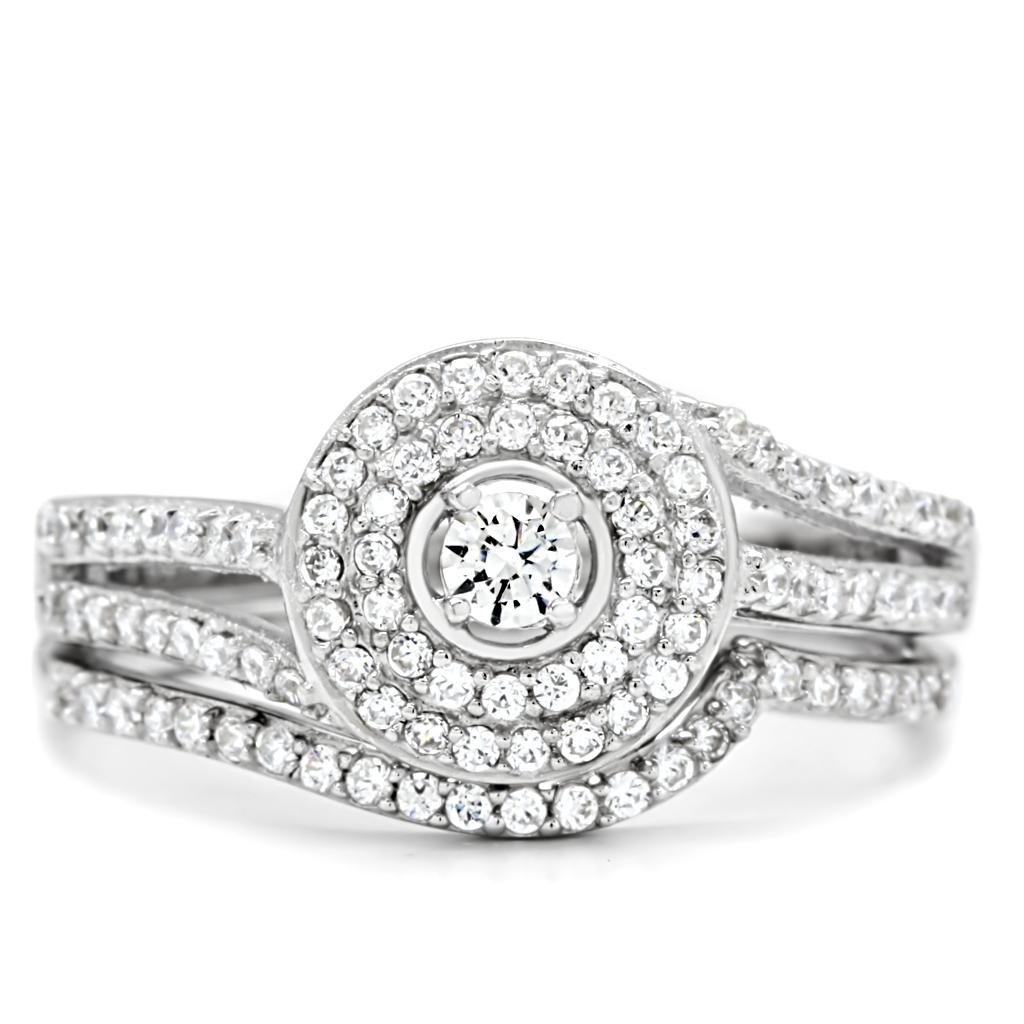 TS001 - Rhodium 925 Sterling Silver Ring with AAA Grade CZ  in Clear Alamode