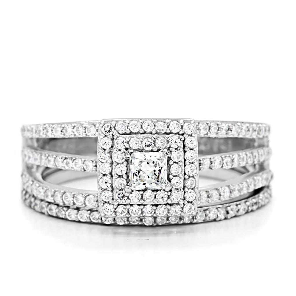 TS003 - Rhodium 925 Sterling Silver Ring with AAA Grade CZ  in Clear Alamode