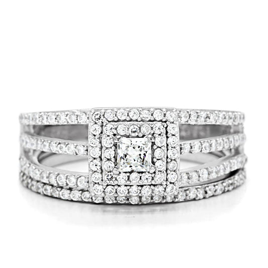 TS003 - Rhodium 925 Sterling Silver Ring with AAA Grade CZ  in Clear Alamode