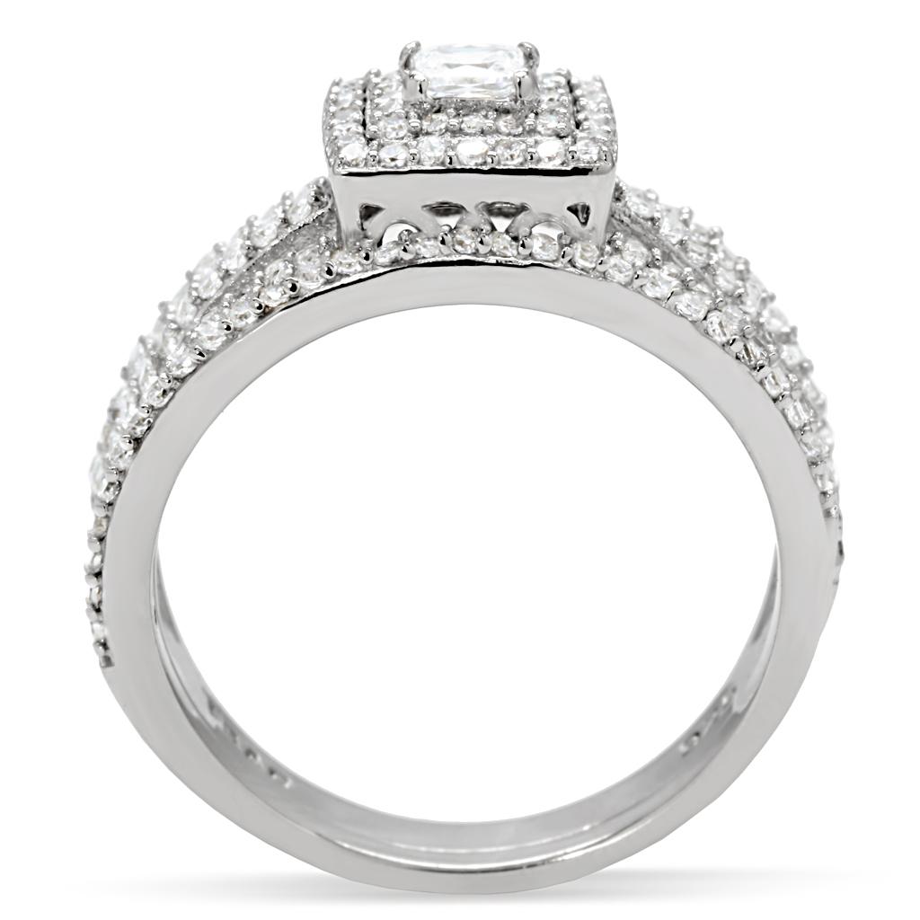 TS003 - Rhodium 925 Sterling Silver Ring with AAA Grade CZ  in Clear Alamode