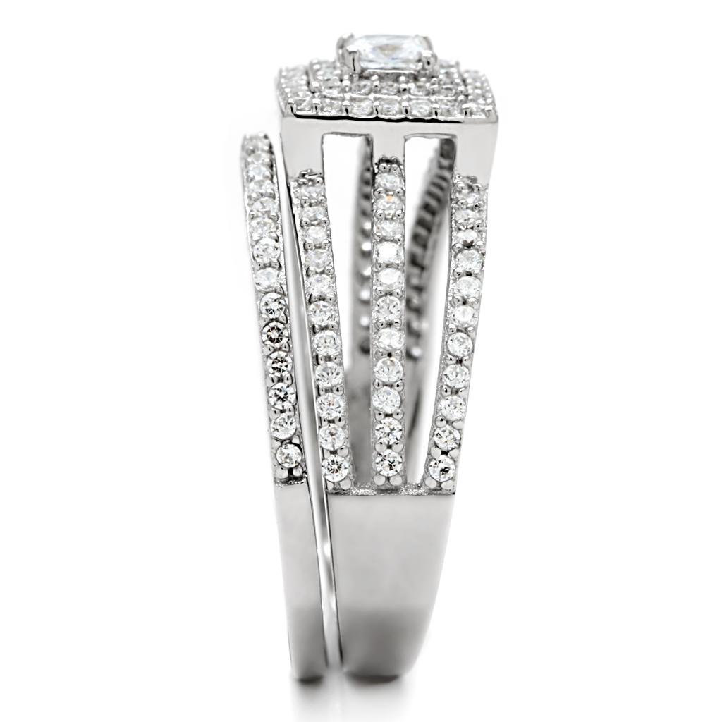 TS003 - Rhodium 925 Sterling Silver Ring with AAA Grade CZ  in Clear Alamode