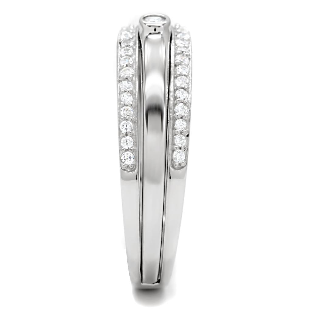 TS013 - Rhodium 925 Sterling Silver Ring with AAA Grade CZ  in Clear-4